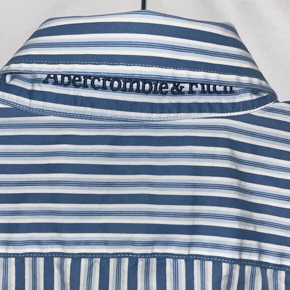 Abercrombie & Fitch Muscle Long Sleeve Button Down Shirt Blue White Stripes Med - Picture 5 of 7